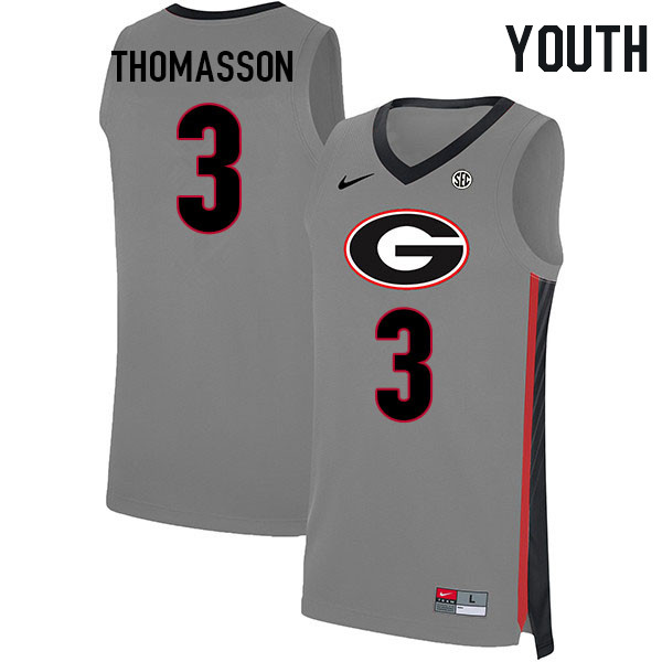 Youth #3 Noah Thomasson Georgia Bulldogs College Basketball Jerseys Stitched Sale-Gray - Click Image to Close